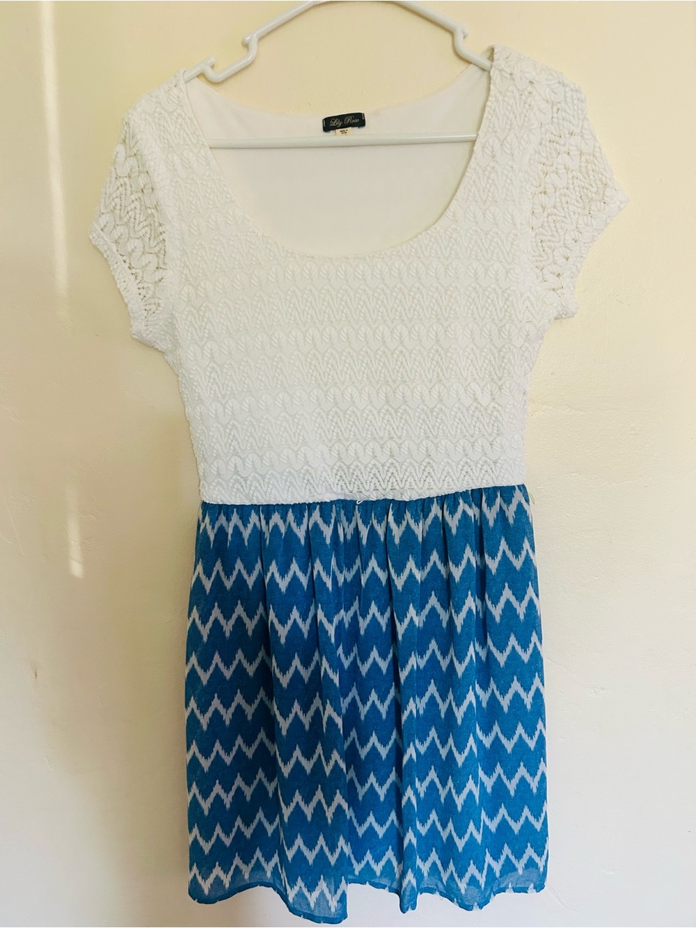 Lily Rose White and blue dresswith Tag Detail